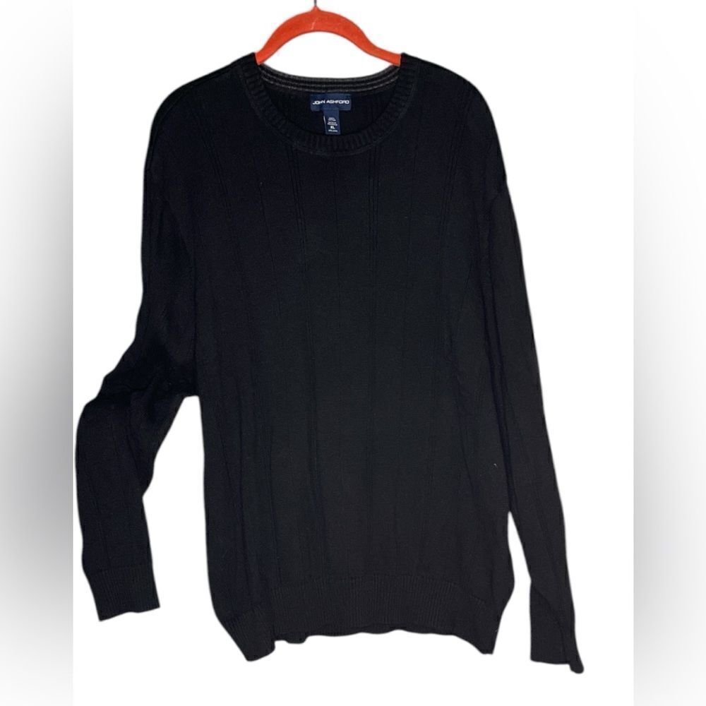 JOHN ASHFORD 100% Cotton XL Black Gray Striped Collar Pullover crew neck